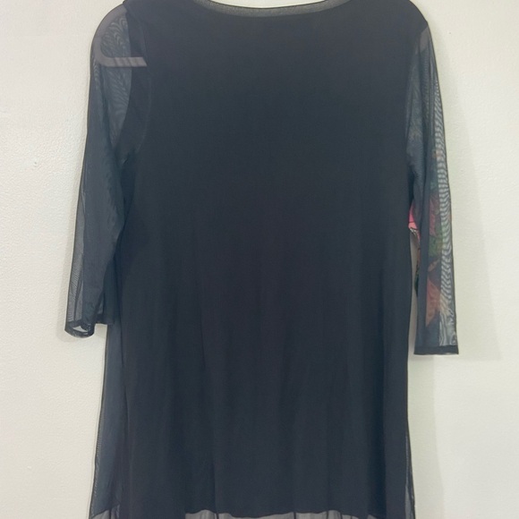 NWT DESIGUAL Floral Tunic Top Black Mesh Sz L Tall US Embellished Boho Artsy - Picture 5 of 13